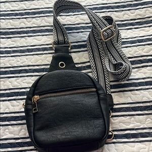 Black Crossbody Bag with Patterned Strap